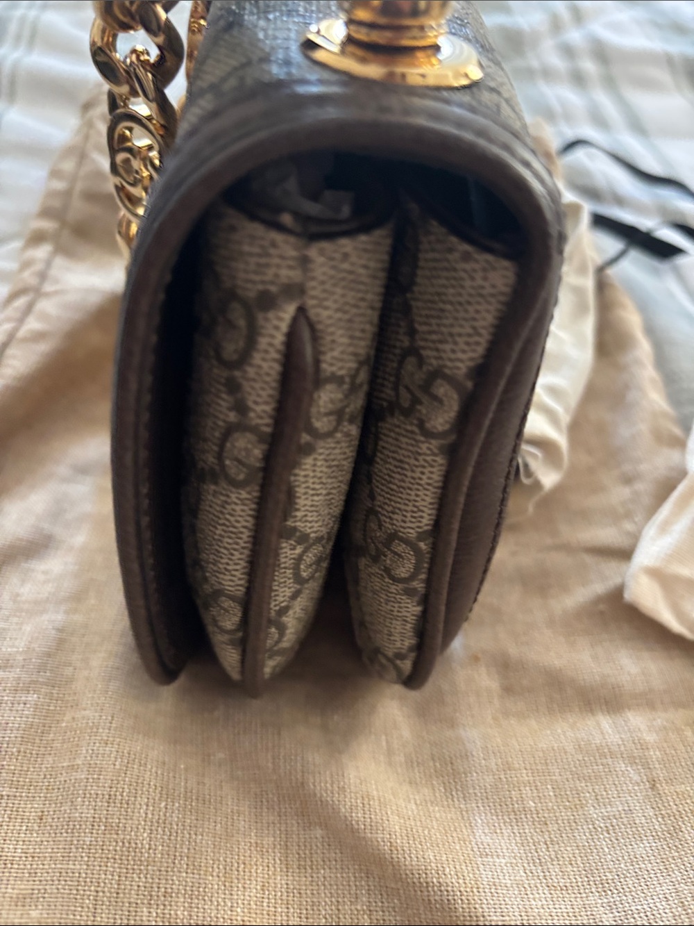 Gucci Brown GG Canvas Shoulder Bag with Gold Heart Logo and Chain Handle - Picture 10 of 13